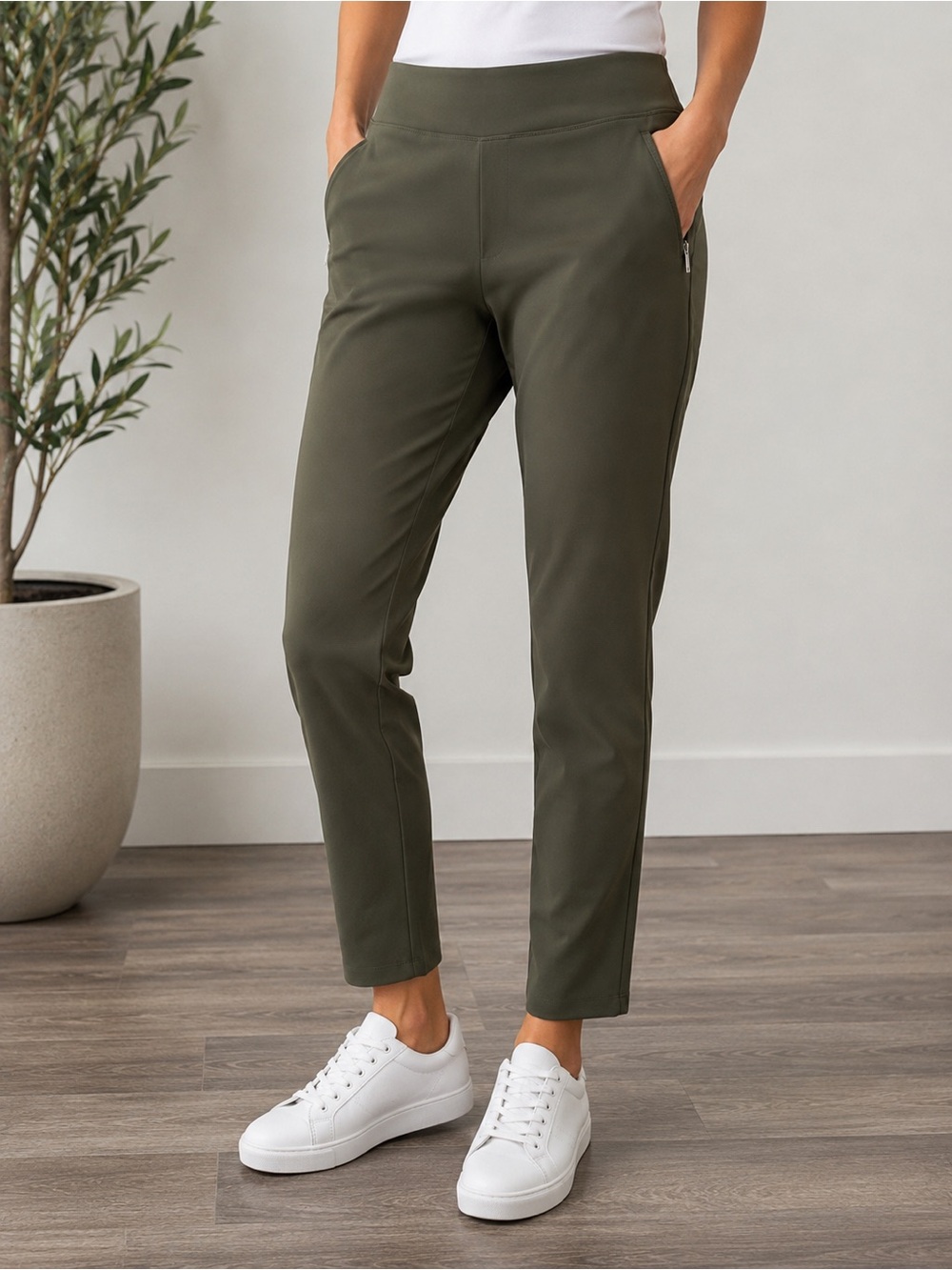 Athleta Olive Green Stretch Travel Pants Size 8 Straight Leg